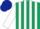Silk - Dark green and dark blue thirds, white vertical stripes, white sleeves, dark blue cap