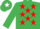 Silk - EMERALD GREEN, red stars, emerald green cap, white star