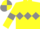 Silk - Yellow body, grey diamond hoop, yellow arms, grey armlets, grey cap, yellow quartered