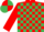 Silk - red, emerald green check, red sleeves, quartered cap