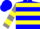 Silk - Blue, grey and yellow hoops, grey and yellow bars on sleeves, blue cap