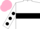 Silk - White, black hoop, white sleeves, black spots, pink cap