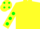 Silk - yellow, green palm tree, green spots on sleeves, green spots cap
