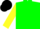 Silk - Flourescent green, red & black emblem, fluorescent yellow sleeves, yellow, green & black cap