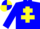 Silk - Blue body, yellow cross of lorraine, blue arms, yellow cap, blue quartered