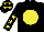 Silk - Black, yellow ball, yellow stars on sleeves, black cap, yellow stars