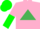 Silk - Pink, emerald green triangle, pink and green halved sleeves, pink and green halved cap