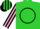 Silk - Lime green, black circle, black 'k' black sleeves, pink stripes
