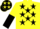 Silk - Yellow, black stars, halved sleeves, black cap, yellow stars