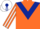 Silk - Orange, dark blue chevron, orange and white striped sleeves,white cap, dark blue tassel