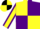 Silk - Yellow body, purple quartered, yellow arms, purple seams, yellow cap, black quartered
