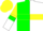 Silk - Green, white halved horizontally, yellow hoop, yellow and white halved sleeves, green armlets, yellow cap