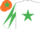 Silk - WHITE, emerald green star, diabolo on sleeves, orange cap, emerald green star