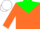 Silk - orange, green yoke and horseshoe, orange sleeves, white cap