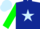 Silk - dark blue, light blue star, green sleeves, light blue cap