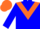 Silk - Blue, orange triangular panel, blue sleeves, three orange maple leaves, orange cap