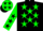 Silk - Black, green stars, green sleeves, black stars, green cap, black stars and peak