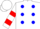 Silk - White, blue dots, red bars on sleeves, white cap