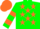 Silk - Green, orange stars, two orange hoops on sleeves, orange cap, green visor