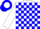 Silk - White, blue blocks, blue awm on white ball, white sleeves