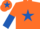 Silk - Dayglo orange, royal blue star, halved sleeves, dayglo orange cap, royal blue star