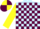 Silk - Light blue and maroon check, yellow sleeves, yellow and maroon quartered cap
