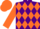 Silk - Purple and orange diamonds, orange sleeves and cap