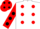 Silk - White with red dots, red sleeves with black dots, red cap, black dots