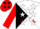 Silk - White, red 'hm' and stars, black diagonal quarters, white stars on red sleeves
