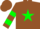 Silk - Brown, green star, two green hoops on sleeves, brown cap