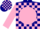 Silk - Navy blue, navy blue 'ps' on pink ball, pink blocks on sleeves
