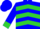 Silk - Blue, lime chevrons, lime 'w', lime cuffs on blue sleeves