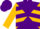Silk - Purple and gold diagonal quarters, purple chevrons on gold sleeves
