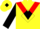 Silk - Yellow, red triangular panel, black 'pr', red and black diamond sleeves