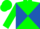Silk - Kelly green and royal blue diagonal quarters, green cap
