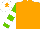 Silk - Orange, Light Green and White hooped sleeves, White cap, Orange star