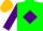 Silk - Green, gold 't/l' in purple emblem on back, purple diamond on sleeves, gold cap