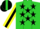 Silk - Lime green, black 5 in 5 stars, black stripe with yellow '5 horsemen',  yellow sleeves with black stripe