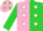 Silk - Pink and lime vertical halves, white dots on pink half, pink and lime opposing sleeves