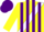 Silk - Yellow, purple & white trimmed sash, purple 'ds', purple stripes on yellow sleeves, purple cap