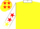 Silk - Yellow, white collar and sleeves, red stars, yellow cuffs, white cap, red stars, yellow peak