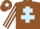 Silk - Brown, Light Blue Cross of Lorraine, Brown and White striped sleeves, Brown cap, White star