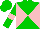 Silk - Green and pink diagonal quarters, green sleeves, pink hoop