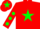 Silk - red, green star, green spots on sleeves, red cap, green star