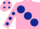Silk - Pink, large dark blue spots, pink sleeves, dark blue spots, pink cap, dark blue spots