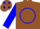 Silk - Brown, blue 'r'in circle frame, brown dots on blue sleeves