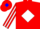 Silk - Red, red 'p' and 'r' and blue 'k' on white diamond, white diamond stripe on sleeves