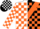 Silk - White and black diagonal halves, orange sash, orange blocks on left slv