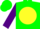 Silk - Green, purple horse on yellow ball, purple sleeves, green cap