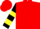 Silk - Red, black 'kcg' in black emblem, yellow crown, yellow bars on sleeves, red cap